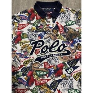 Polo Ralph Lauren Mascot Pennant Polo Shirt Mens XL Slim Fit Mesh Collegiate